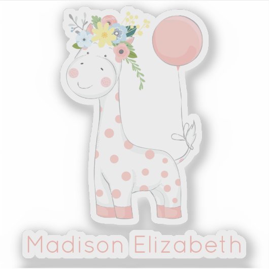 Baby Giraffe met bloemenkroon kwekerij aangepaste Sticker (Voorkant)