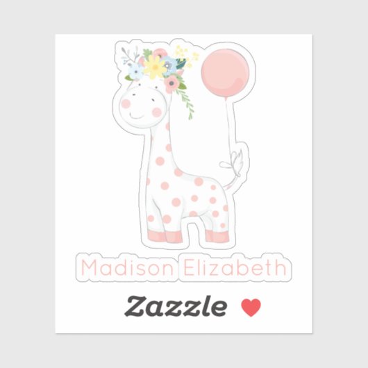 Baby Giraffe met bloemenkroon kwekerij aangepaste Sticker (Vel)