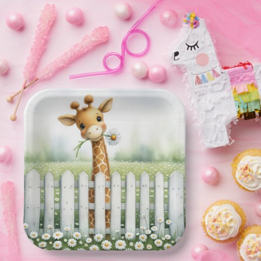 Baby Giraffe met Daisy Papieren Bordje (Feest)