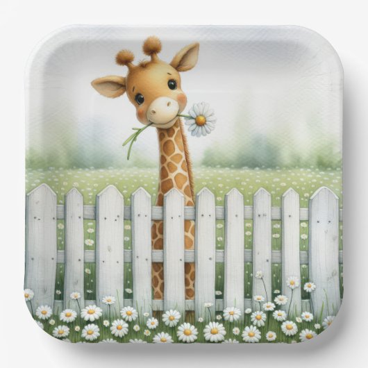 Baby Giraffe met Daisy Papieren Bordje (Voorkant)