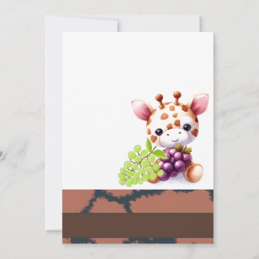 Baby Giraffe met druiven Verjaardagsuitnodiging Kaart (Achterkant)