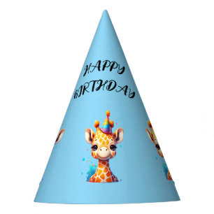 Baby giraffe met feesthoed verjaardag blauw feesthoedjes