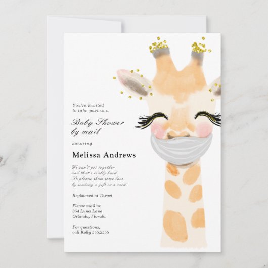 Baby Giraffe met Masker Baby shower per Mail Kaart (Voorkant)