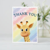 Baby Giraffe Pastel Rainbow Waterverf Baby shower Bedankkaart (Staand voorkant)