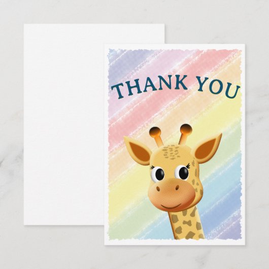 Baby Giraffe Pastel Rainbow Waterverf Baby shower Bedankkaart (Voorkant / Achterkant)