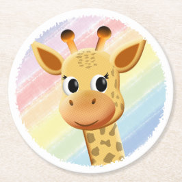 Baby Giraffe Pastel Rainbow Waterverf Baby shower Ronde Kartonnen Onderzetter