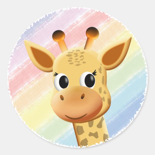 Baby Giraffe Pastel Rainbow Waterverf Baby shower Ronde Sticker (Voorkant)