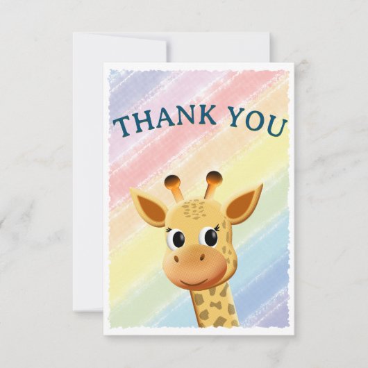 Baby Giraffe Pastel Regenboog Waterverf Baby Showe Bedankkaart (Voorkant)