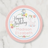 Baby Giraffe Pink Floral Happy 1st Birthday Party Bedankjes Labels (Voorkant)