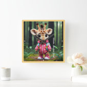 baby Giraffe Playdate Vierkante Klok (Huis)