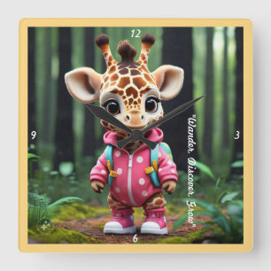 baby Giraffe Playdate Vierkante Klok