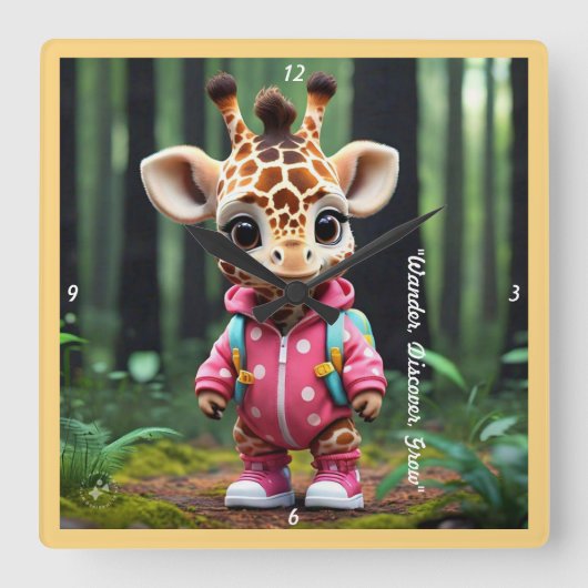 baby Giraffe Playdate Vierkante Klok (Voorkant)