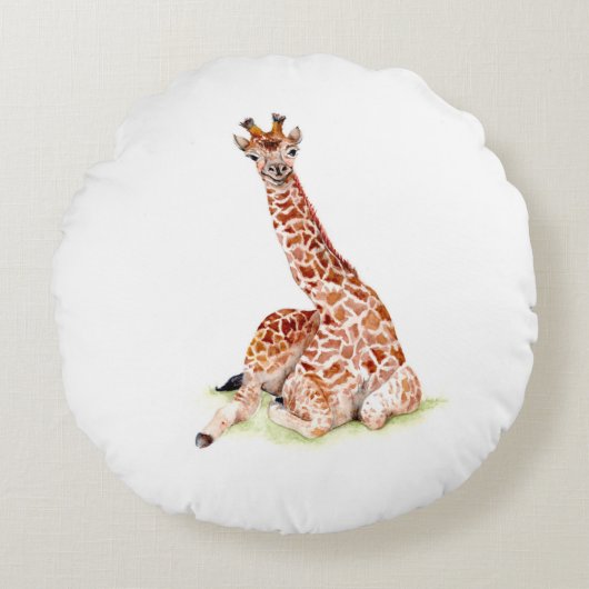 Baby Giraffe Rond Kussen (Voorkant)