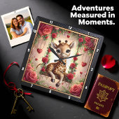 Baby Giraffe Rose Garden Vierkante Klok