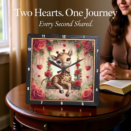 Baby Giraffe Rose Garden Vierkante Klok