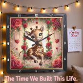Baby Giraffe Rose Garden Vierkante Klok