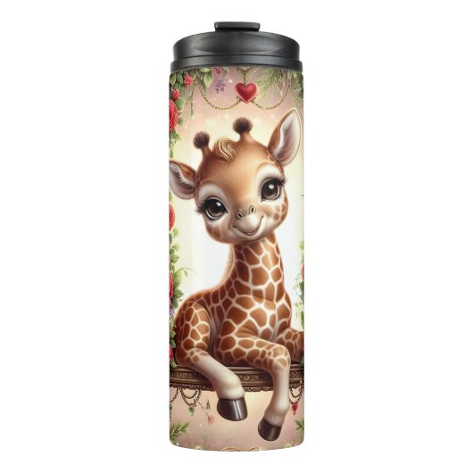 Baby Giraffe Rose Swing Thermosbeker (Voorkant)