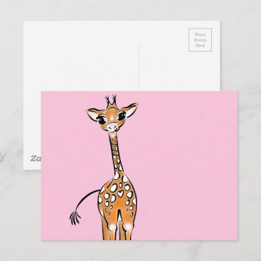 Baby Giraffe - roze Briefkaart (Voorkant / Achterkant)