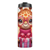 Baby Giraffe Roze Harten Bril Wrap Thermosbeker (Voorkant)