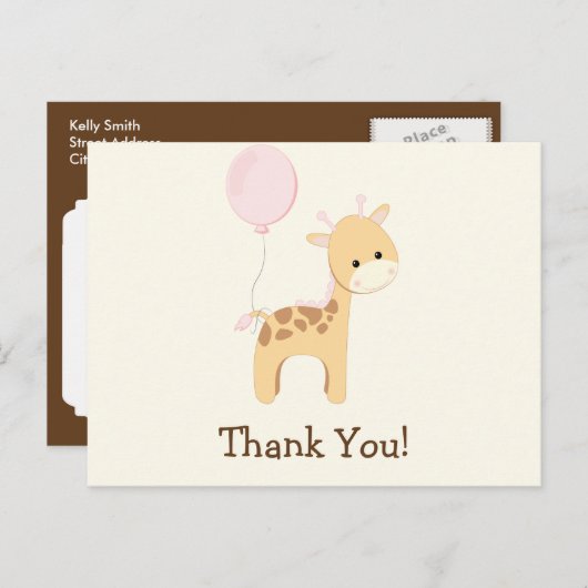 Baby Giraffe, Roze, Oerwoud Dier Dank u Briefkaart (Voorkant / Achterkant)