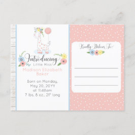Baby Giraffe Rustieke Bloemen Baby Geboorte Aankon Aankondigingskaart