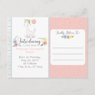 Baby Giraffe Rustieke Bloemen Baby Geboorte Aankon Aankondigingskaart