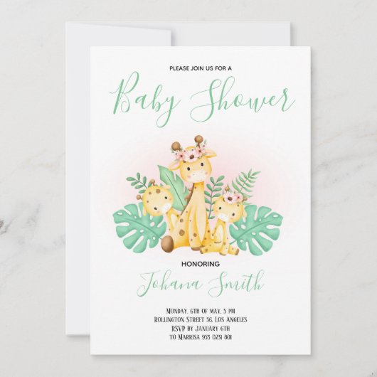 Baby Giraffe Safari Baby shower Uitnodiging (Voorkant)