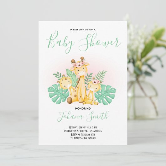 Baby Giraffe Safari Baby shower Uitnodiging (Staand voorkant)