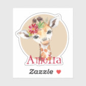 Baby Giraffe Safari Oerwoud Roze Gepersonaliseerd Sticker (Vel)