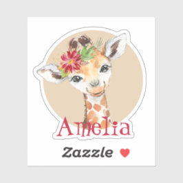Baby Giraffe Safari Oerwoud Roze Gepersonaliseerd Sticker