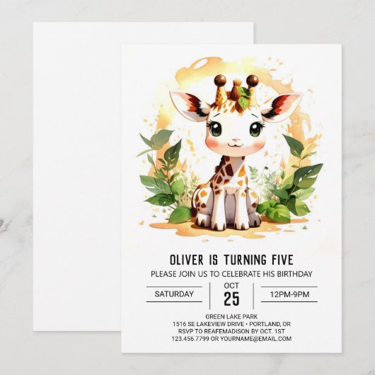 Baby Giraffe Safari Verjaardag Kaart (Voorkant / Achterkant)