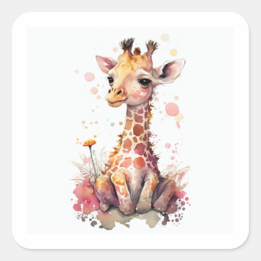 Baby Giraffe Square Sticker (Voorkant)