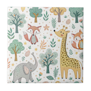 Baby Giraffe, Vos & Olifant Schattige Cartoon Dier Tegeltje