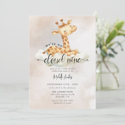 Baby-Giraffe | Waterverf Baby Shower Uitnodigingen (Staand voorkant)
