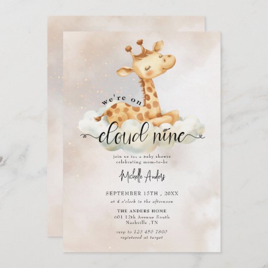 Baby-Giraffe | Waterverf Baby Shower Uitnodigingen (Voorkant / Achterkant)