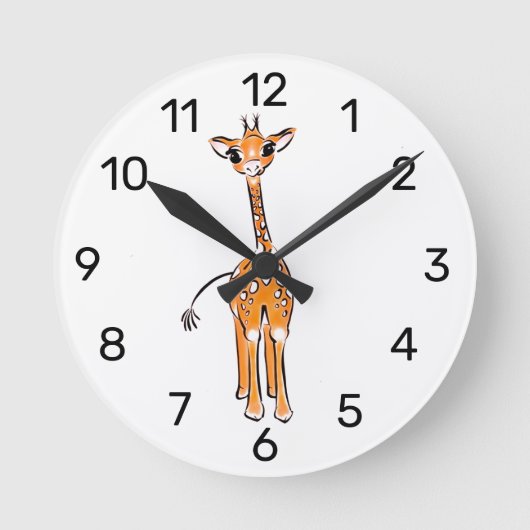 Baby Giraffe Waterverf Ronde Klok (Voorkant)