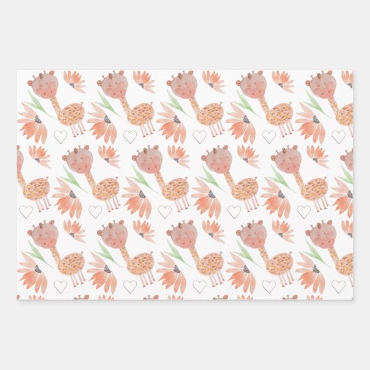 Baby Giraffe Waterverf Tropisch Oerwoud Inpakpapier Vel (Voorkant 2)