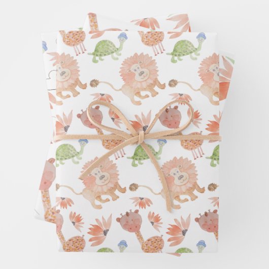 Baby Giraffe Waterverf Tropisch Oerwoud Inpakpapier Vel (In situ)