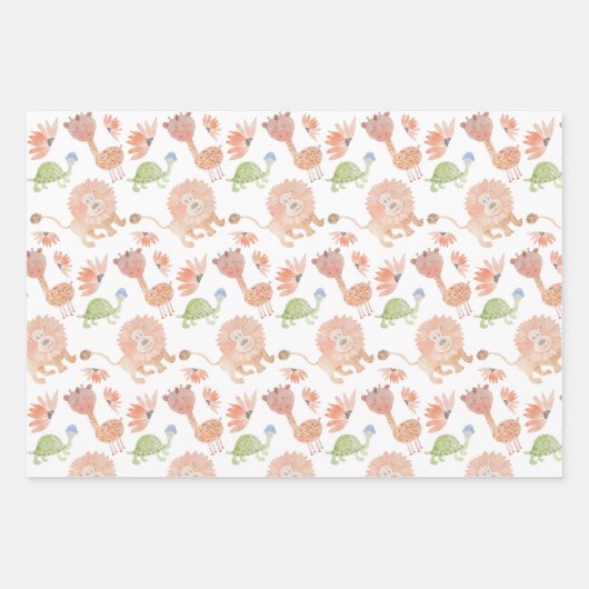 Baby Giraffe Waterverf Tropisch Oerwoud Inpakpapier Vel (Voorkant)