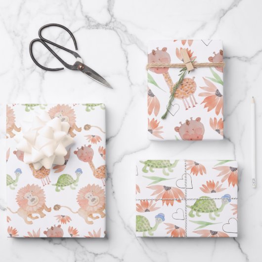 Baby Giraffe Waterverf Tropisch Oerwoud Inpakpapier Vel (Voorkant)