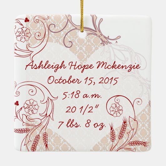 Baby Girl 1 kerstgeboorte Stats Foto roze Keramisch Ornament (Achterkant)