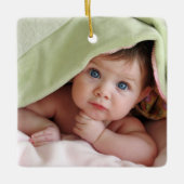 Baby Girl 1 kerstgeboorte Stats Foto roze Keramisch Ornament (Voorkant)