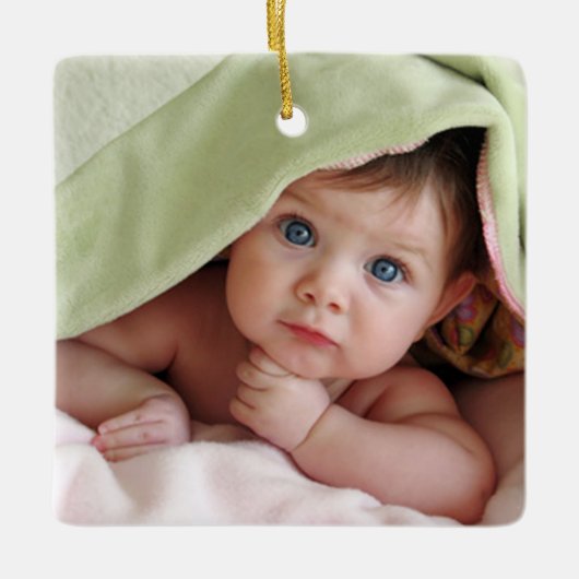 Baby Girl 1 kerstgeboorte Stats Foto roze Keramisch Ornament (Voorkant)