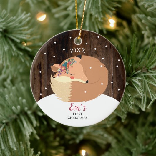 Baby Girl 1e kerstbos Fox gepersonaliseerd Keramisch Ornament (Boom)