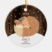 Baby Girl 1e kerstbos Fox gepersonaliseerd Keramisch Ornament (Voorkant)