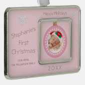 Baby Girl 1e kerstfeestdag foto Verzilverd Omlijst Ornament (Rechts)