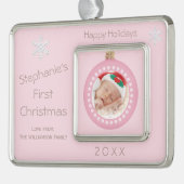 Baby Girl 1e kerstfeestdag foto Verzilverd Omlijst Ornament (Links)