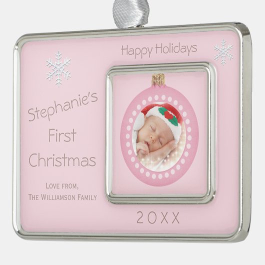 Baby Girl 1e kerstfeestdag foto Verzilverd Omlijst Ornament (Links)