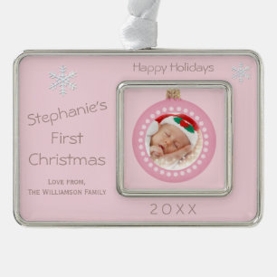 Baby Girl 1e kerstfeestdag foto Verzilverd Omlijst Ornament