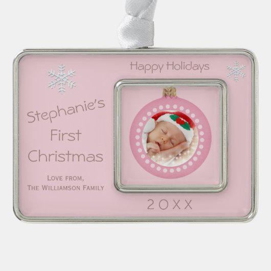 Baby Girl 1e kerstfeestdag foto Verzilverd Omlijst Ornament (Voorkant)